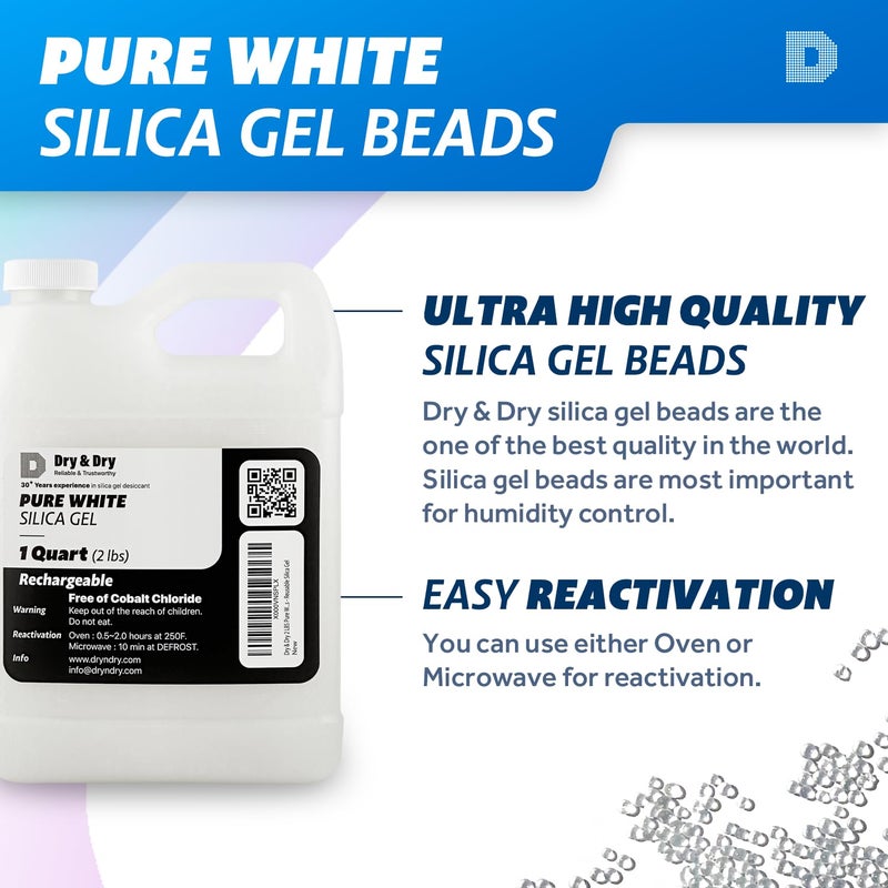 Dry & Dry [1.9 LBS Premium Pure & Safe White Silica Gel Beads(Industry Standard 3-5 mm) Silica - Rechargeable Silica Beads, Silica Gel, Desiccant Beads - Image 2